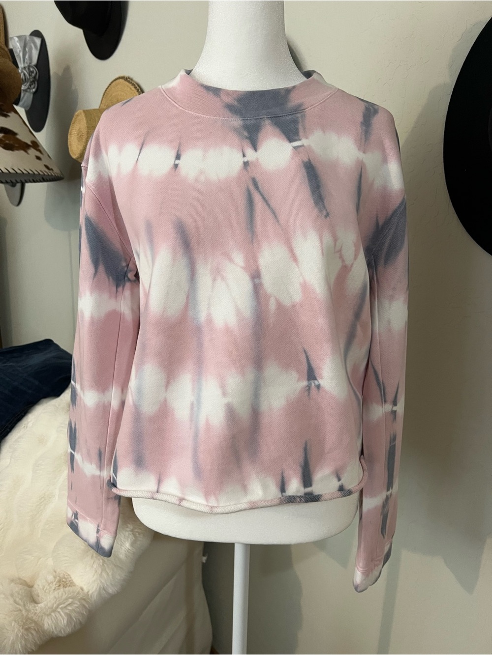 Joes’s White & Gray Tie-Dye Crewneck Sweatshirt 100% Cotton Oversized XS NWT
